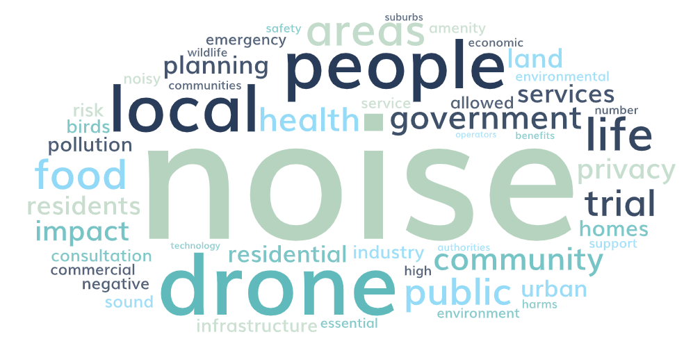 Word cloud of key words from public consultation submissions on the drone delivery guidelines